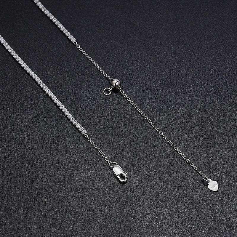 Sterling Silver 2MM Moissanite Gemstone Adjustable Tennis Chain Necklace Choker for Women