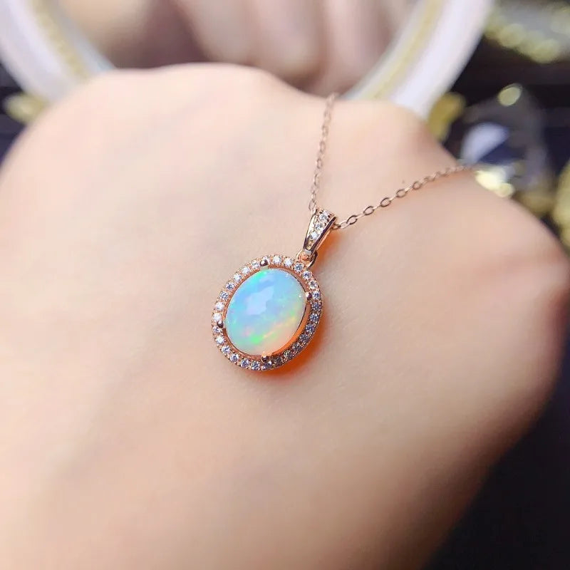 925 Sterling Silver Opal Pendant for Women