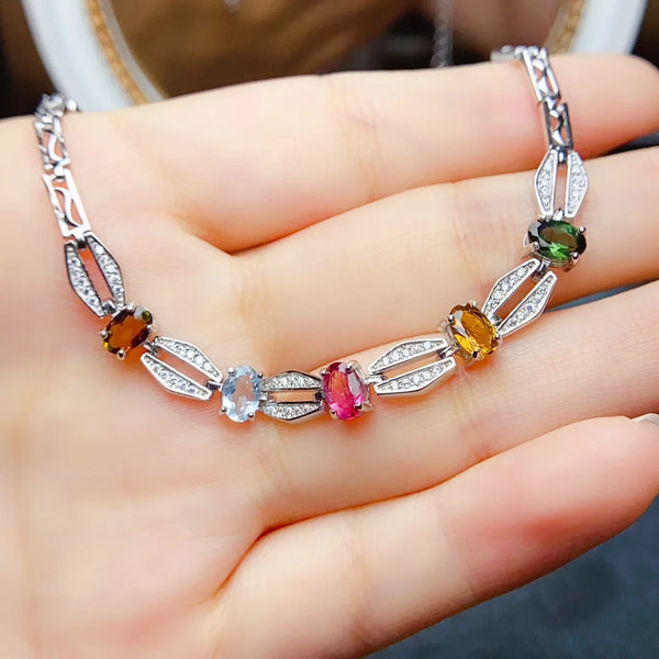 Sterling Silver Natural Tourmaline Bracelet for Women