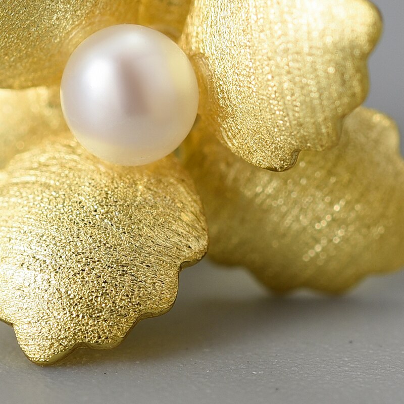 Sterling Silver Natural Pearl Begonia Flower Stud Earrings for Women