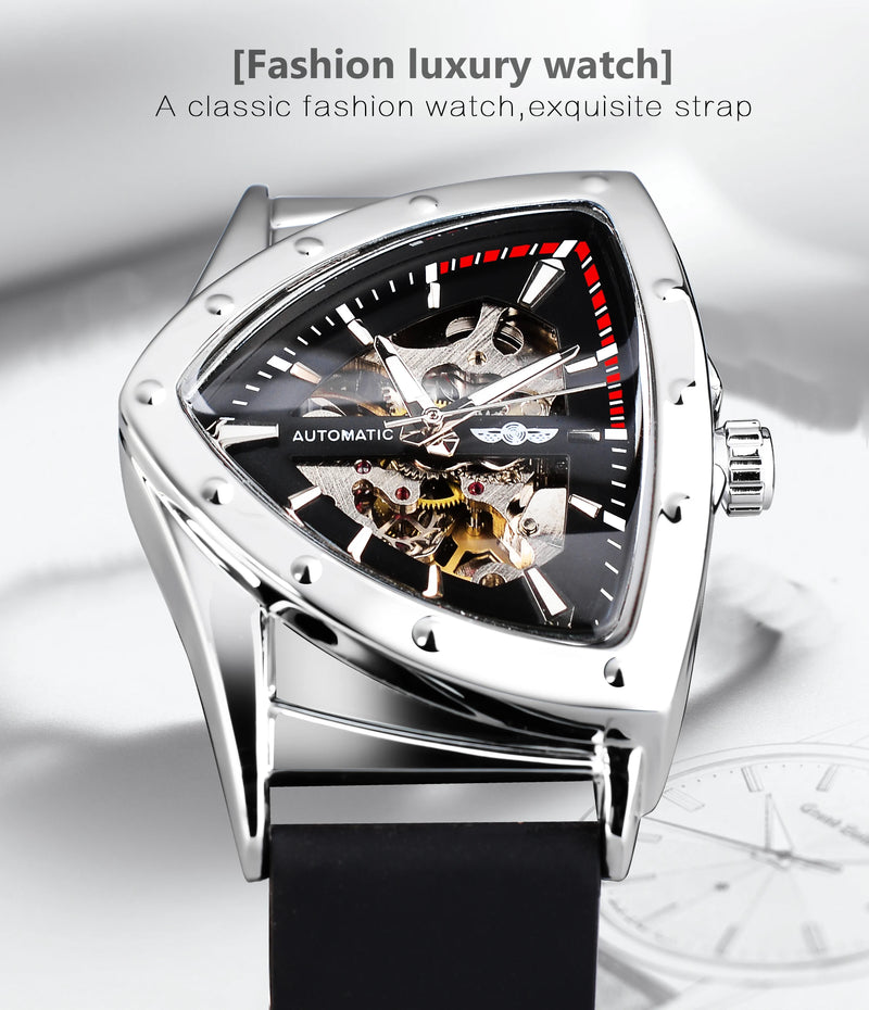 Stainless Steel Transparent Triangle Mechanical Automatic Luminous Wristwatch for Men