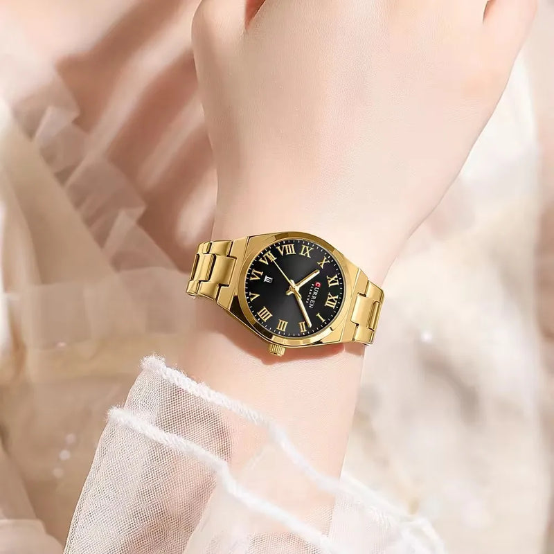 Stainless Steel Quartz Roman Dial Watch for Women