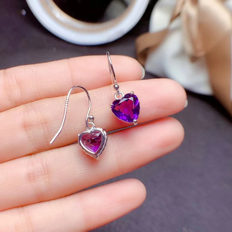 925 Sterling Silver Amethyst/Topaz Heart Jewelry Set for Women