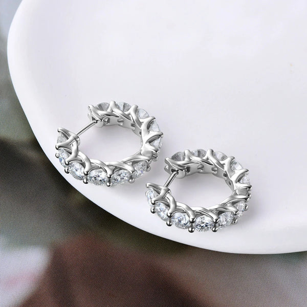 Wong Rain Elegant 925 Sterling Silver VVS1 3EX D Color 4MM Real Moissanite Diamonds Couple Hoop Earrings Fine Jewelry Girls Gift
