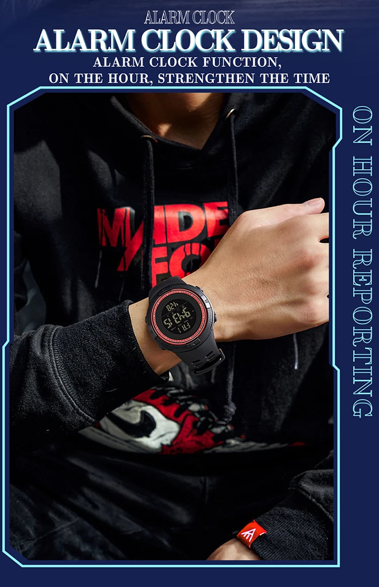 Stainless Steel Digital Sports Watch with Step Counting and Alarm for Men.