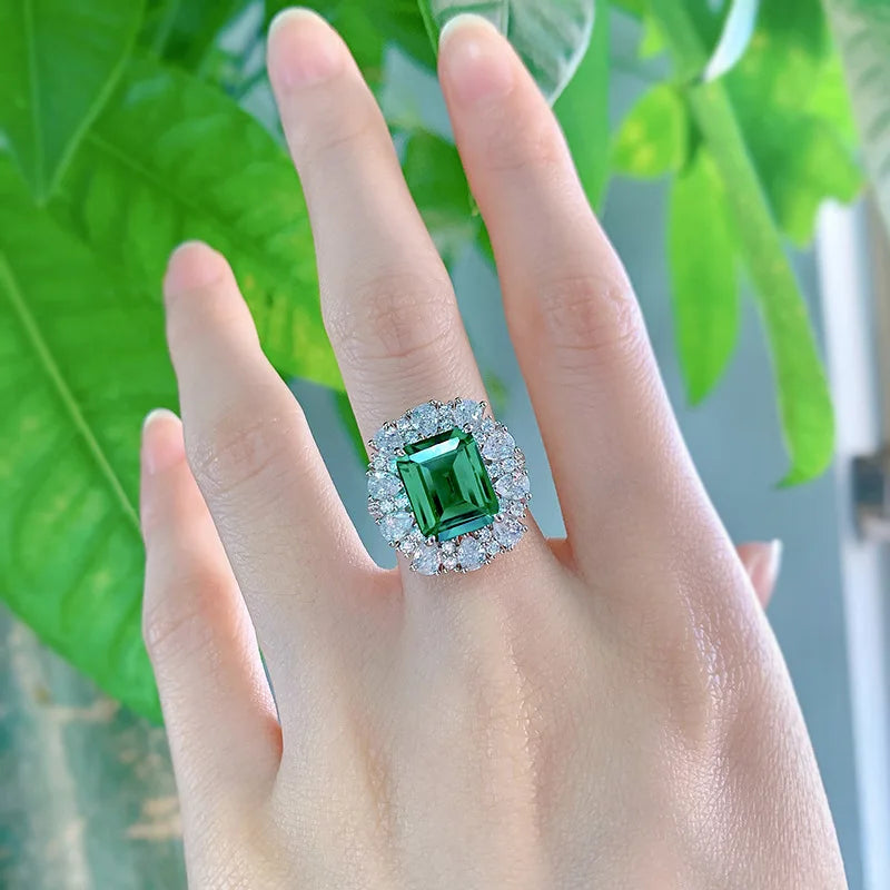 Sterling Silver Emerald Cut Wedding Ring for Women 11x9mm