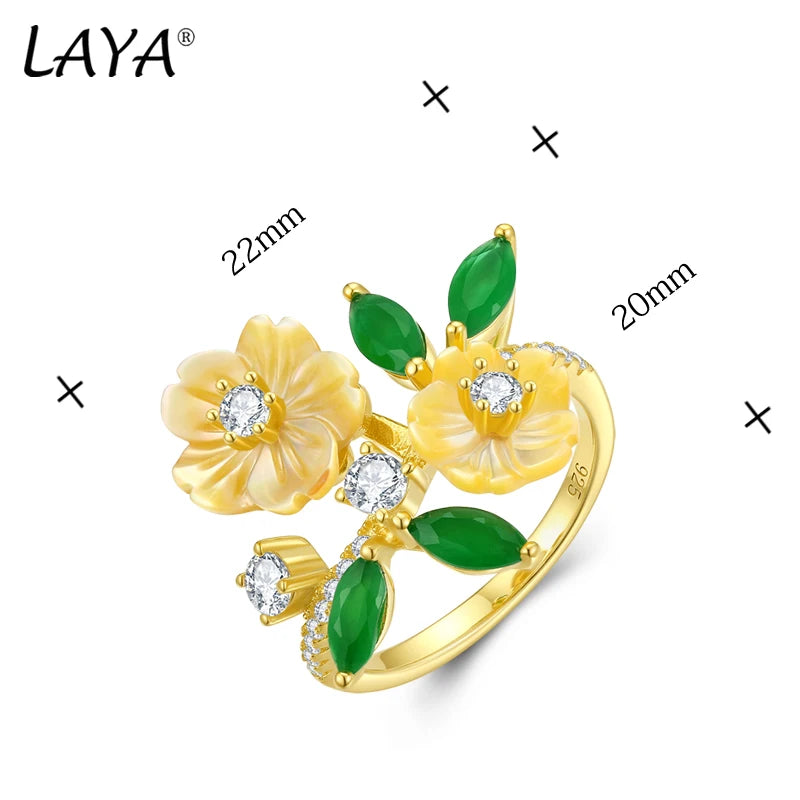 925 Sterling Silver Yellow Shell Flower Zircon Ring for Women