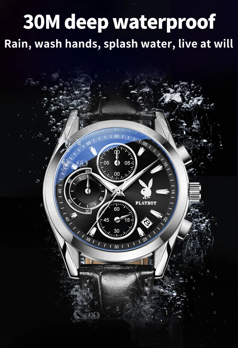 Leather Multifunction Quartz Watch for Men