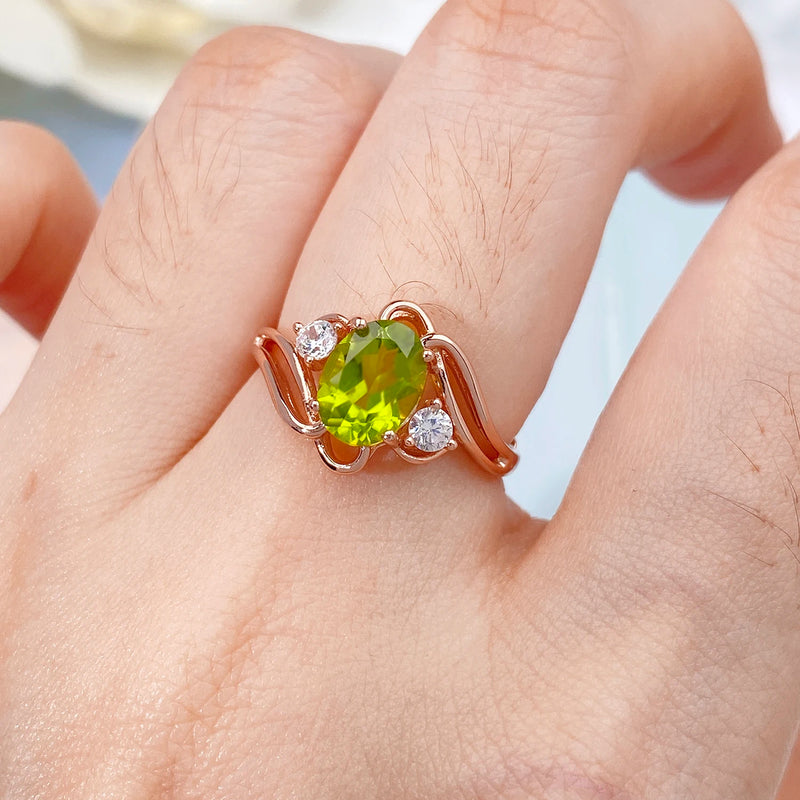 925 Sterling Silver Peridot Gemstone Adjustable Ring for Women