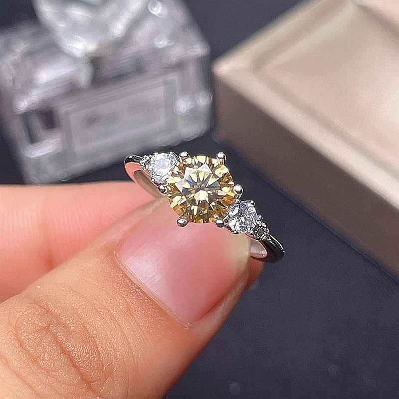 Sterling Silver Yellow Moissanite Wedding Ring for Women