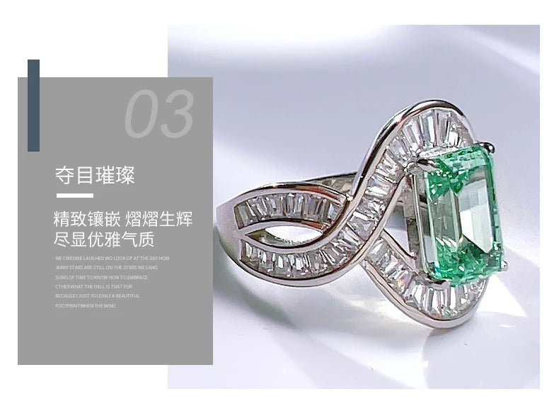 925 Silver Palaiba Green Tourmaline and Diamond Ring