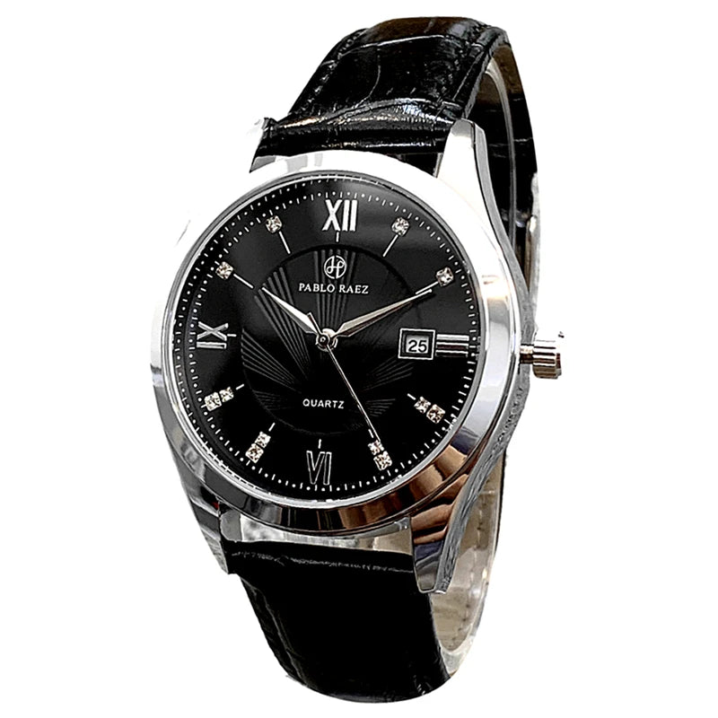 Luxury Waterproof Diamond Date Leather Watch for Men