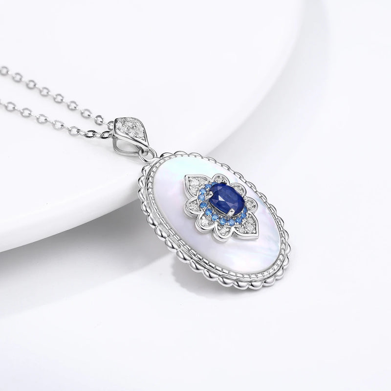 Sterling Silver Sapphire Flower Pendant Necklace for Women