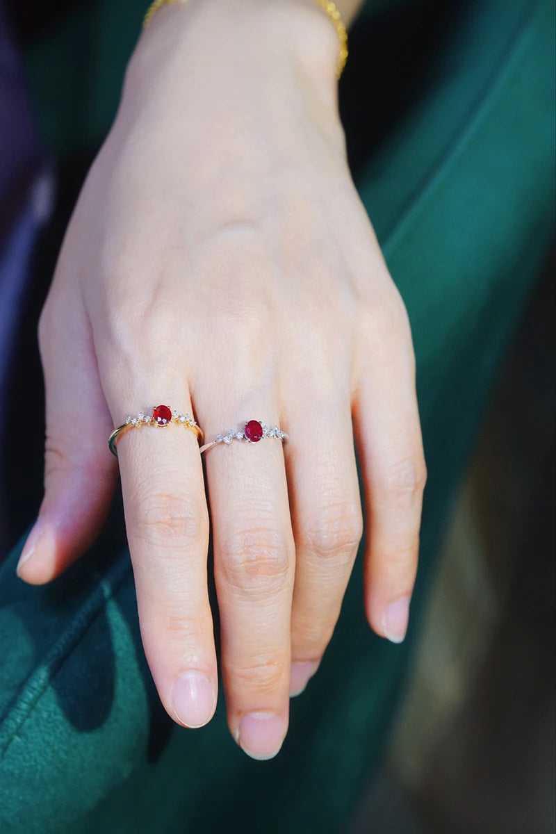 18K Gold Natural Diamond and Ruby Galaxy Design Ring for Women