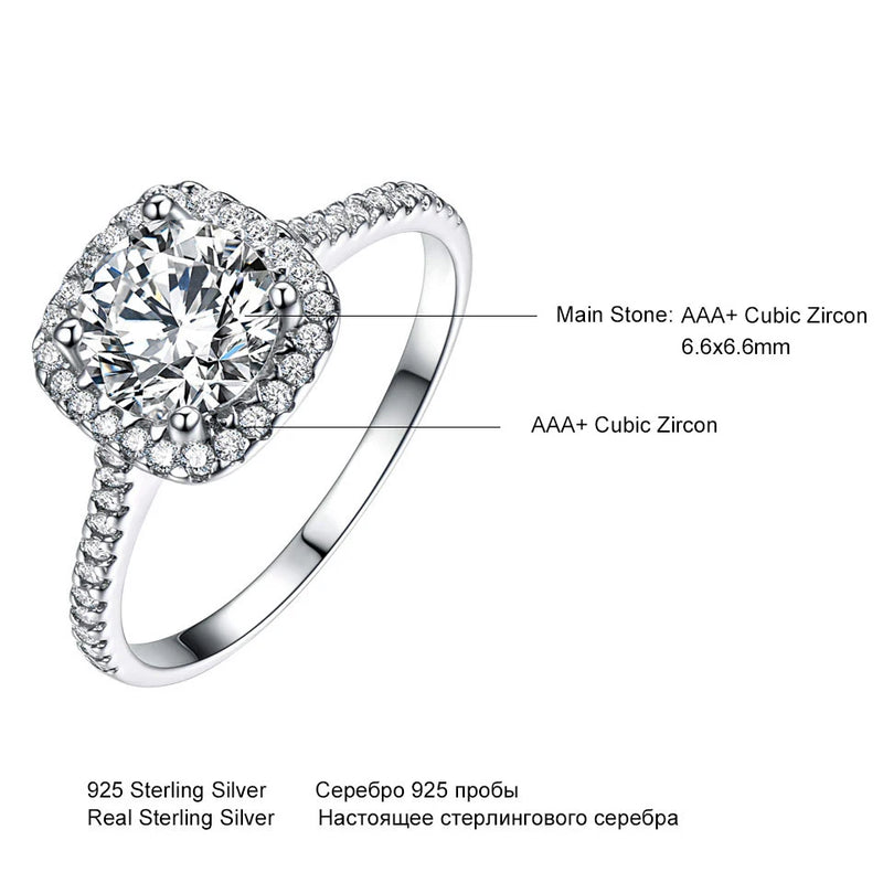 Sterling Silver 925 Round Cubic Zircon Solitaire Ring for Women