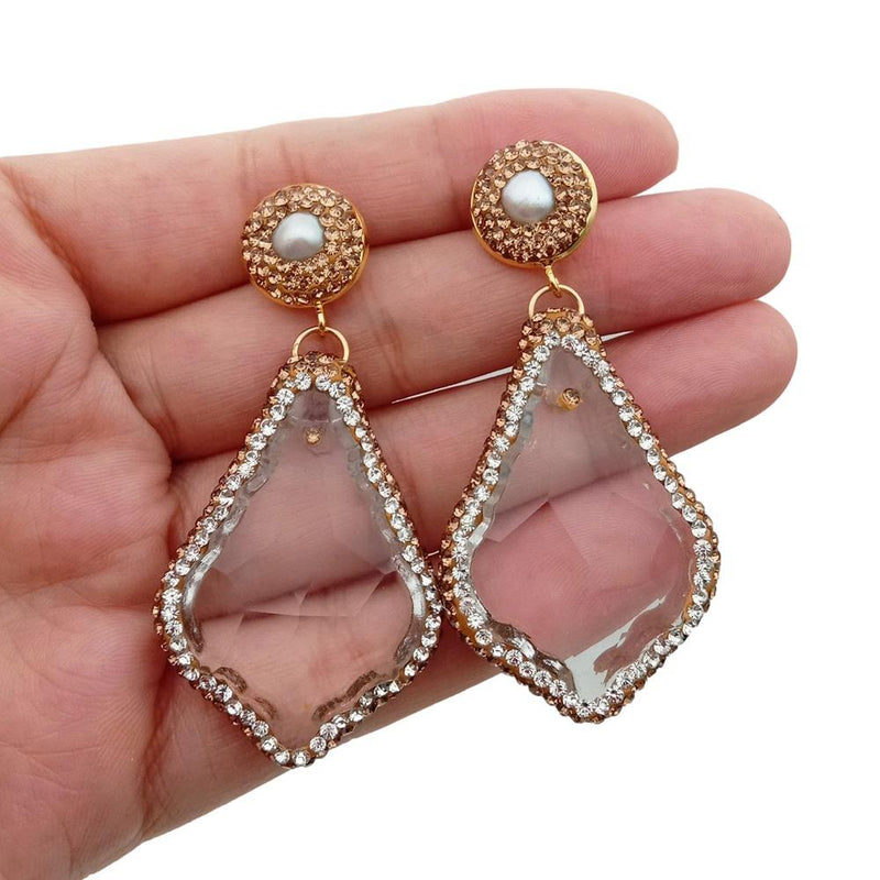 Clear Glass and Crystal Dangle Earrings for Women