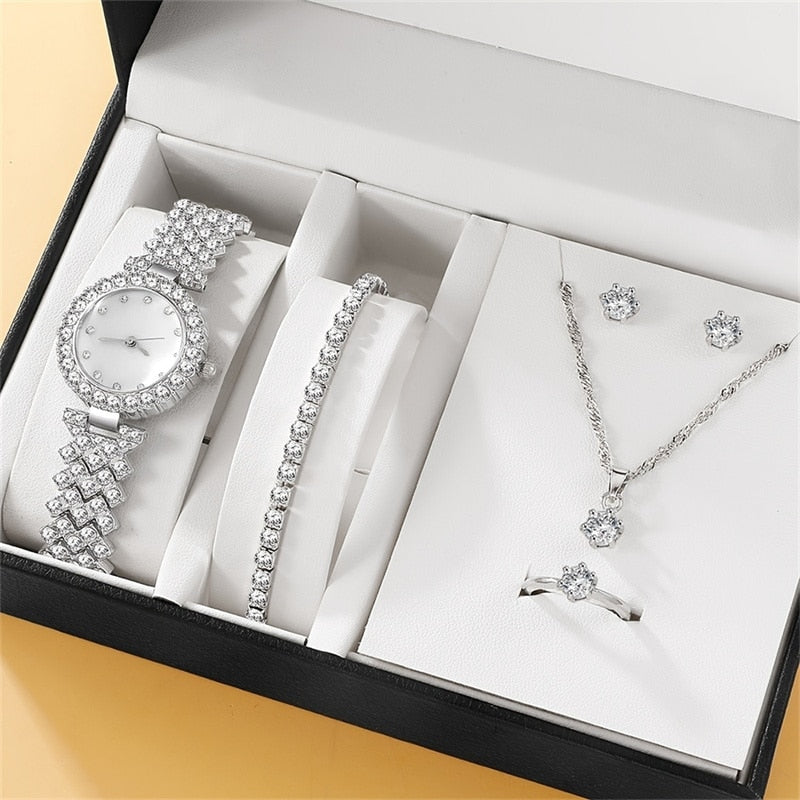 Silver/Gold Plated Rhinestone Fashion Watch Set for Women