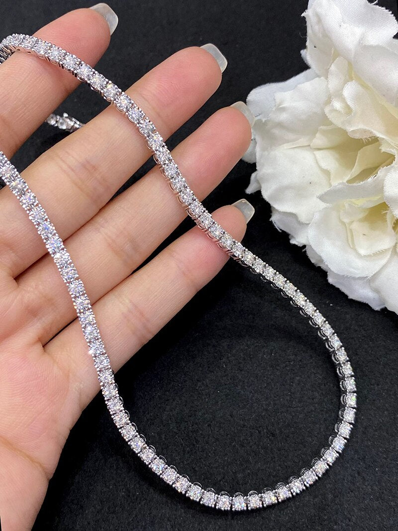 18K White Gold Natural Diamond Tennis Necklace for Women