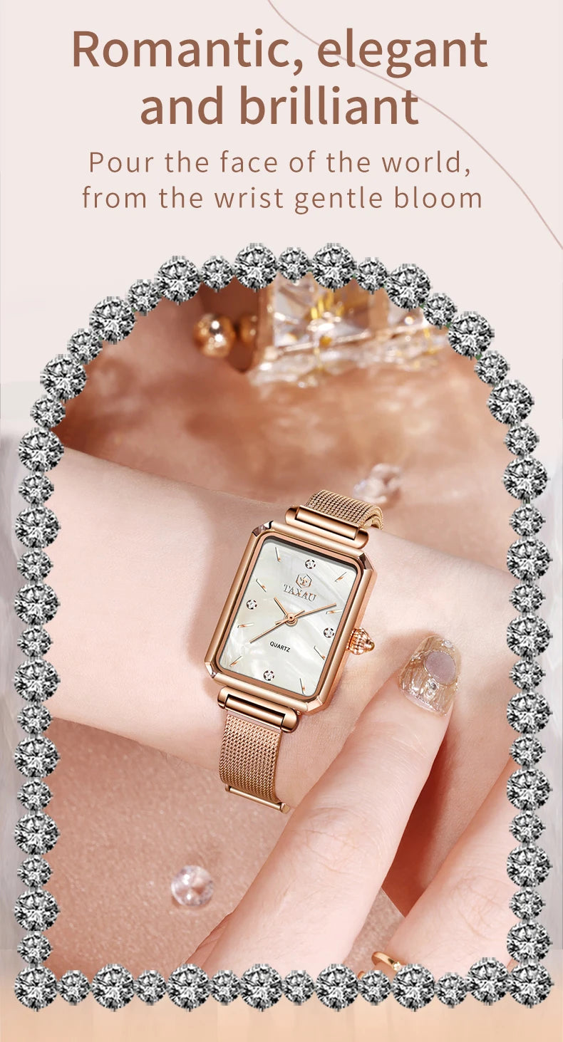 Stainless Steel Quartz Square Watch for Women