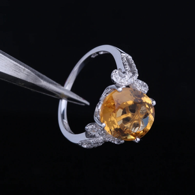 14K White Gold Oval Citrine Diamond Accent Engagement Ring for Women