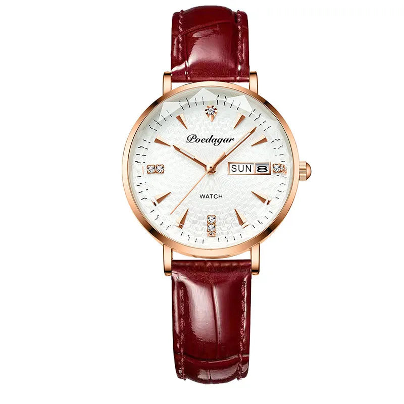 Exquisite Ladies Watch with Ultra-thin Leather Belt, Waterproof, Luminous Quartz Movement