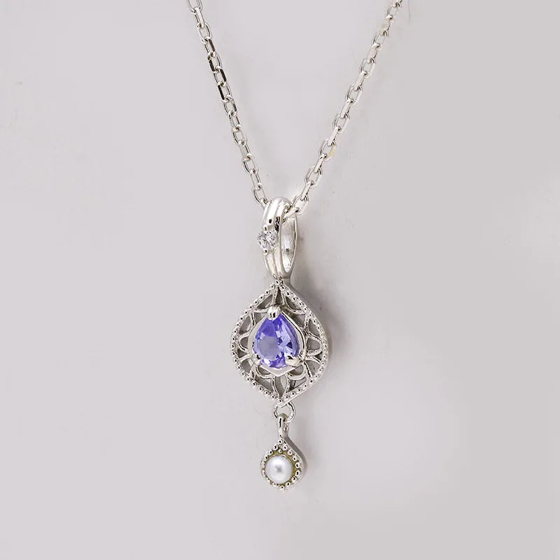 925 Sterling Silver Tanzanite Water Drop Pendant Necklace for Women