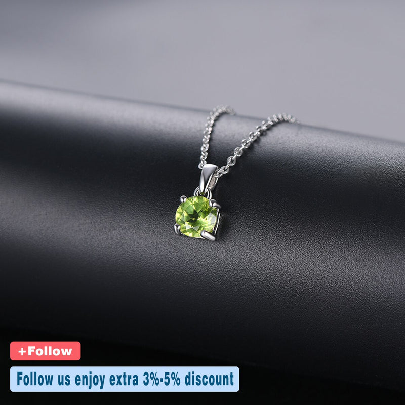 925 Sterling Silver Peridot Pendant with 6mm Genuine Green Gem for Women