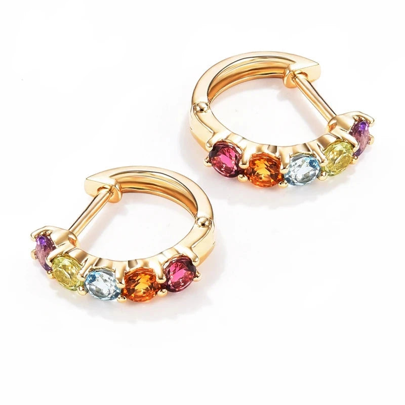 18K Yellow Gold Amethyst Citrine Sky Topaz Blue Peridot Tourmaline Hoop Earrings for Women