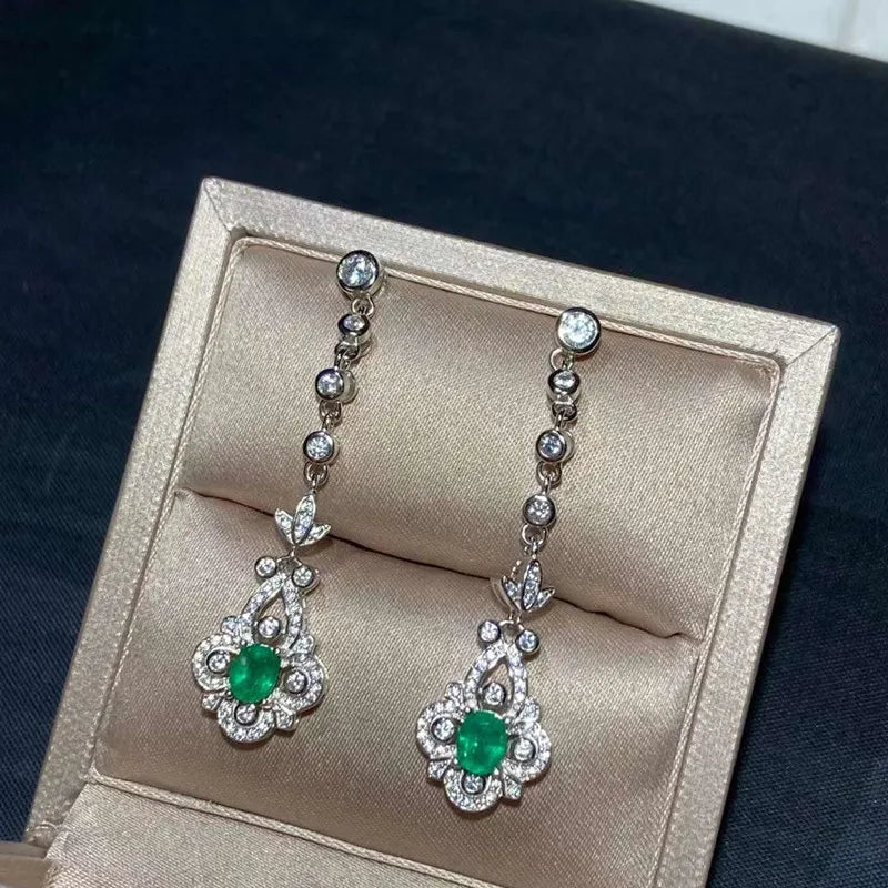 925 Sterling Silver Natural Emerald Earrings for Her