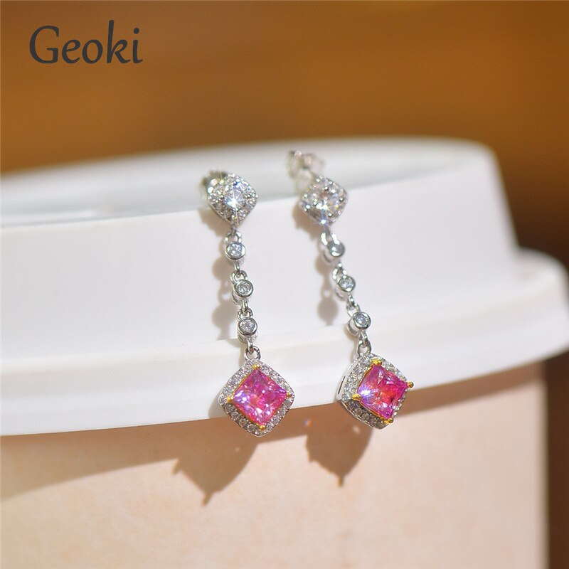 Sterling Silver 925 Pink Moissanite Drop Earrings for Women