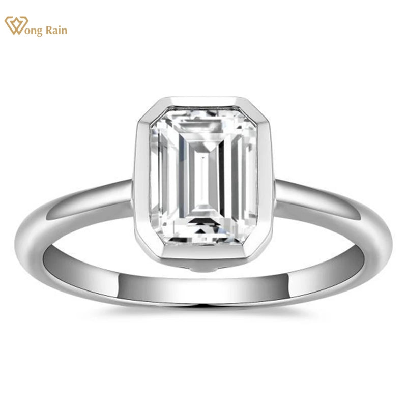 925 Sterling Silver Real Moissanite Emerald Cut Engagement Ring for Women