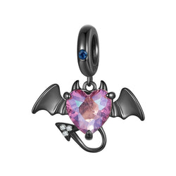 Sterling Silver Black Devil Heart Pendant Charm Beads for Women