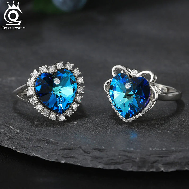 925 Sterling Silver Blue Crystal Ring for Women