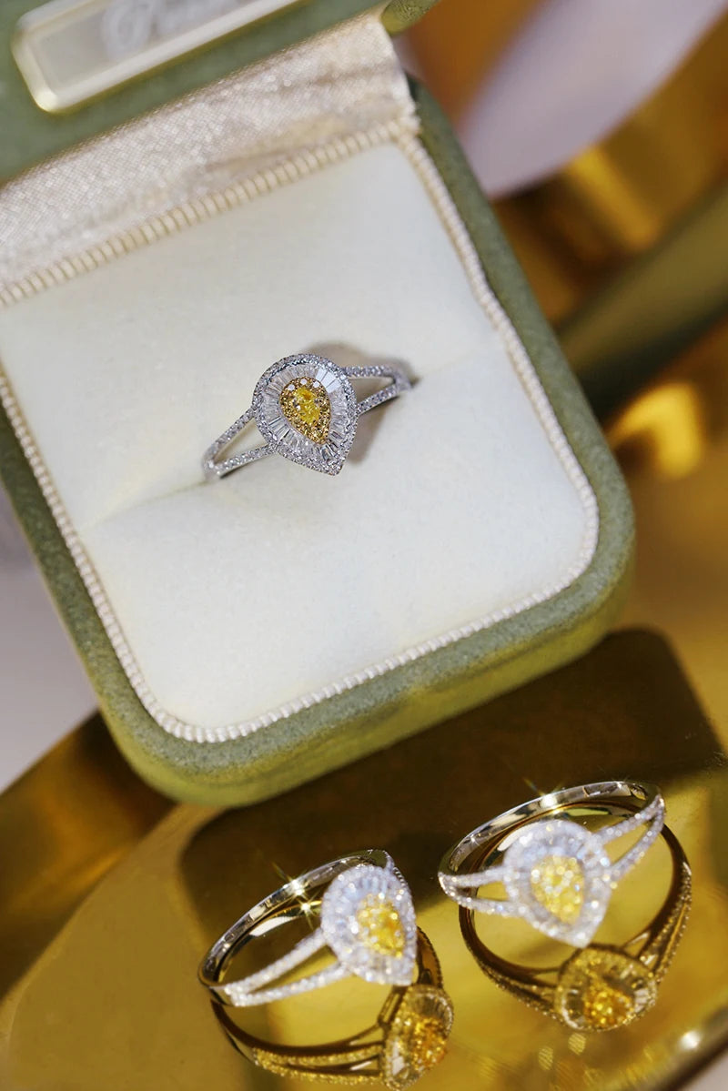 18K White Gold 0.63 Carat Yellow Diamond Engagement Ring for Women