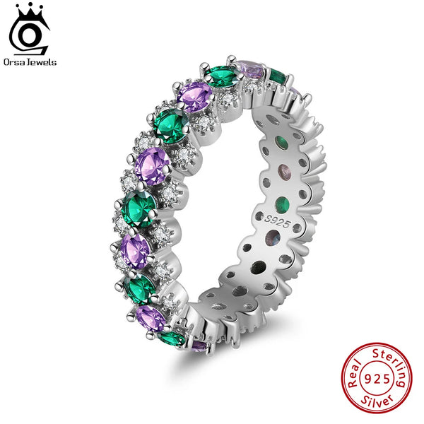 925 Sterling Silver Colorful Cubic Zirconia Band Ring for Women