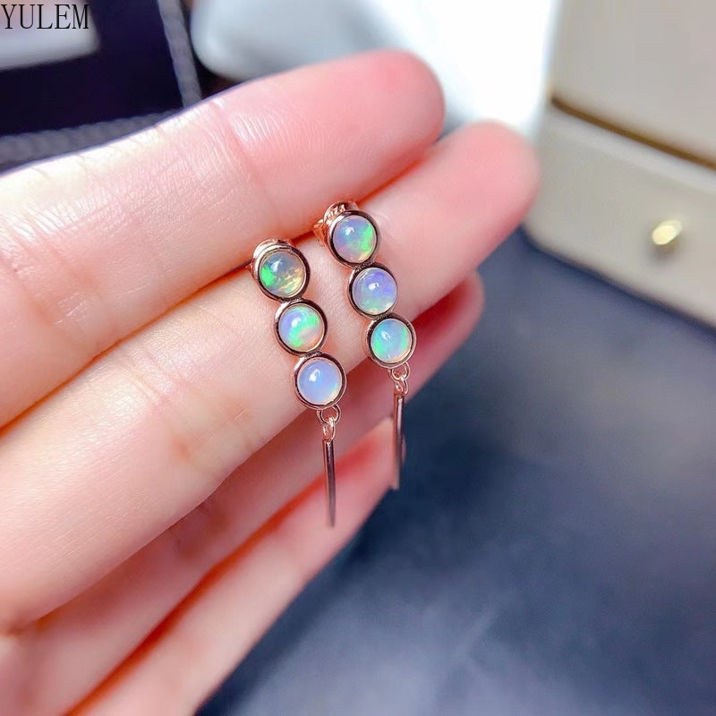 925 Sterling Silver Natural Opal Stud Earrings, 4mm