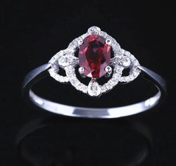 14K White Gold Garnet 4x6mm Oval Cut Wedding Ring for Women