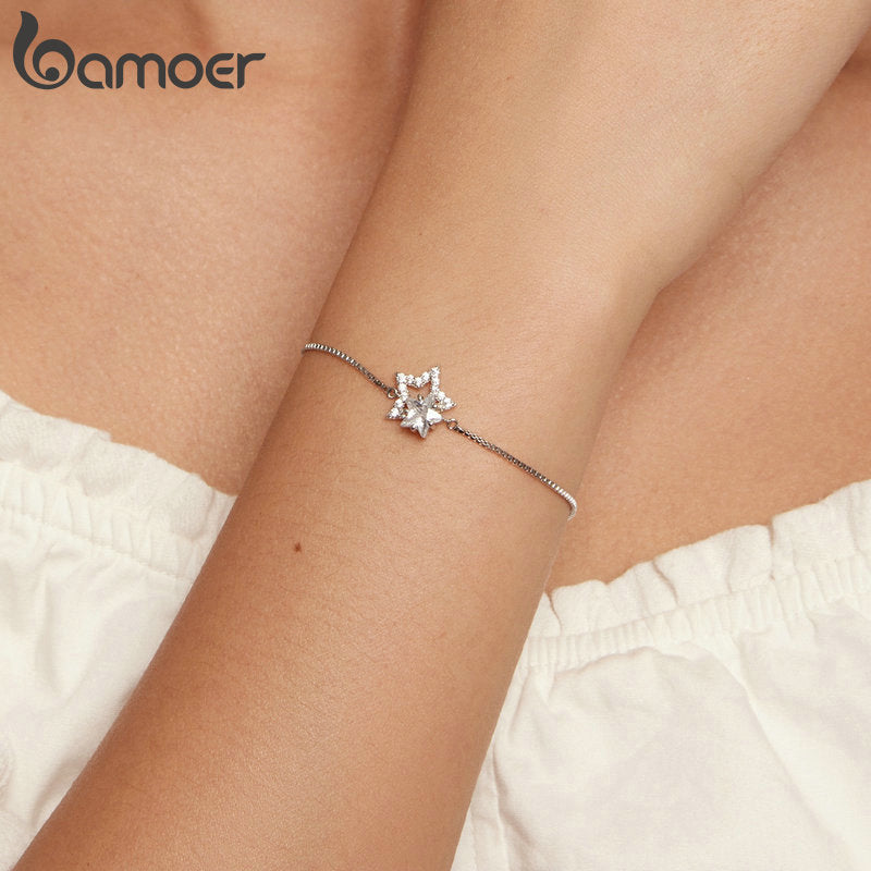 Sterling Silver Crystal Star Bracelet for Women