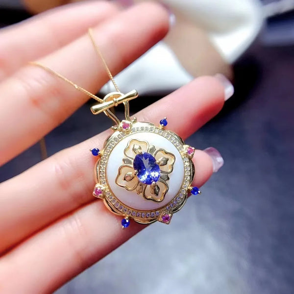 S925 Sterling Silver 6*8 Natural Tanzanite/Opal Pendant for Women