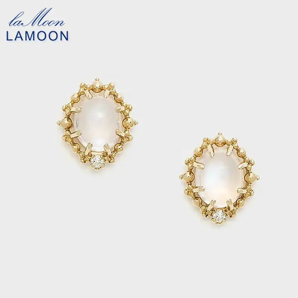 925 Sterling Silver Gold Plated Moonstone Stud Earrings for Women