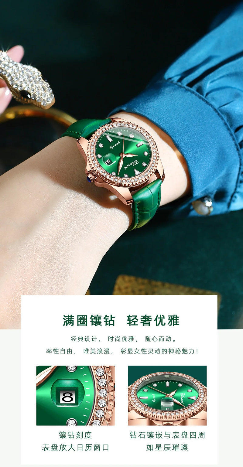 Stainless Steel Diamond Luminous Waterproof Watch for Women