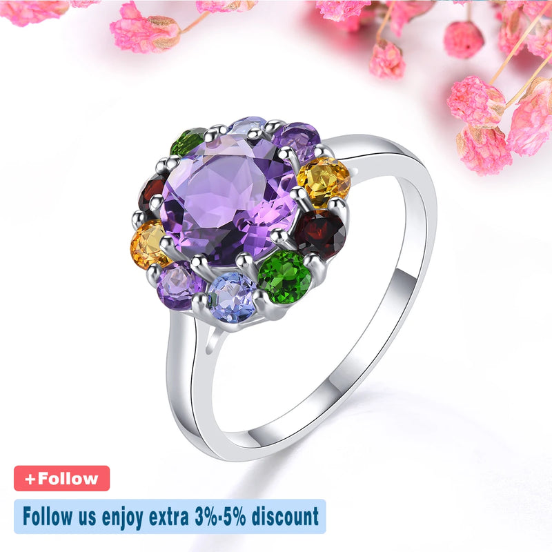 Sterling Silver 2.9 ctw Amethyst, Citrine, Garnet, Diopside Rings for Women