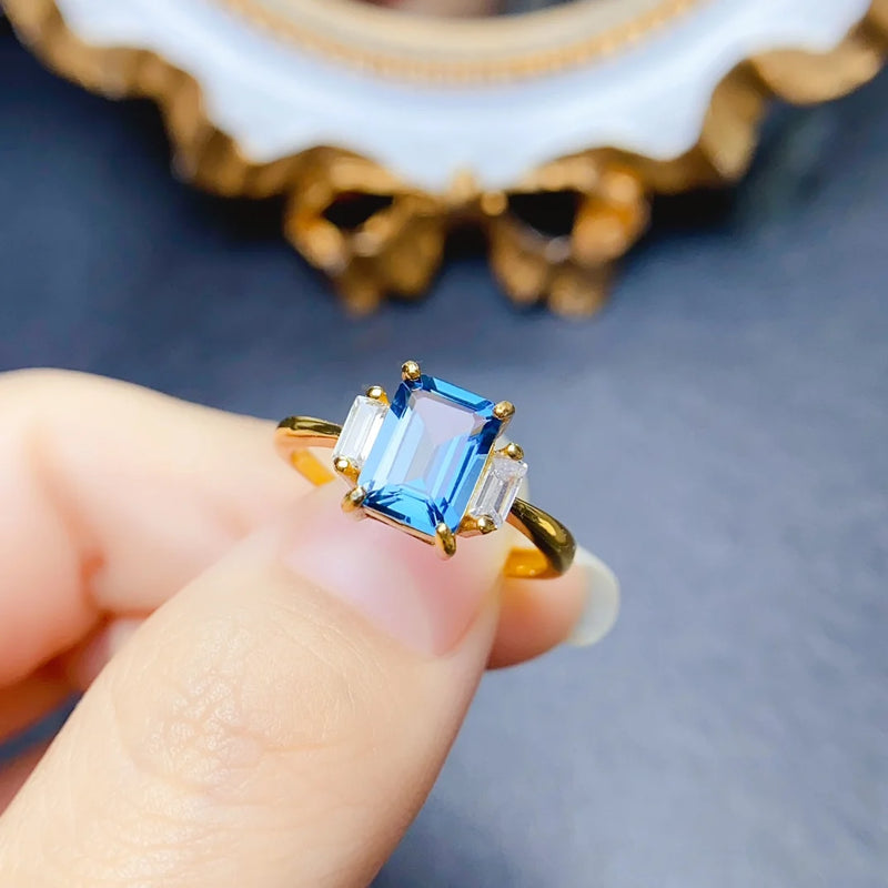 Sterling Silver Square Topaz Ring for Women