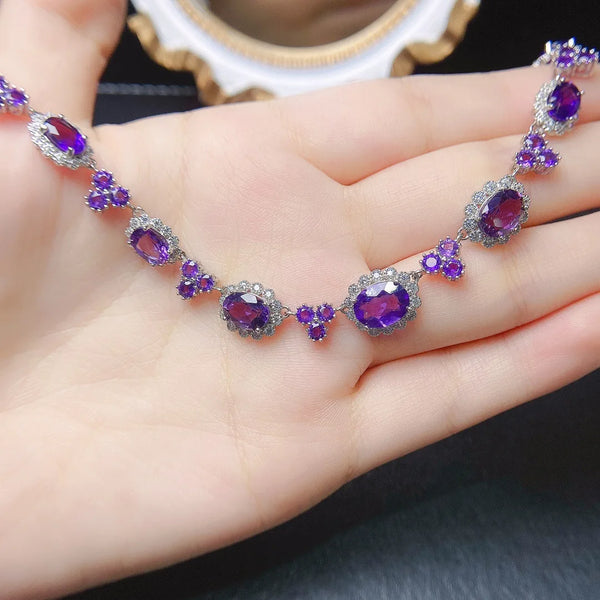 Sterling Silver Natural Amethyst Necklace 4*6ctw for Women