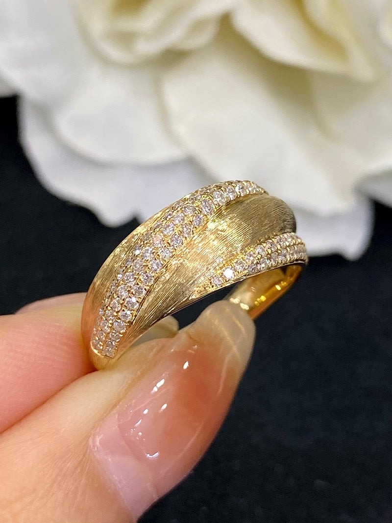 18K Yellow Gold Natural Diamond Skinny Tie Ring for Women