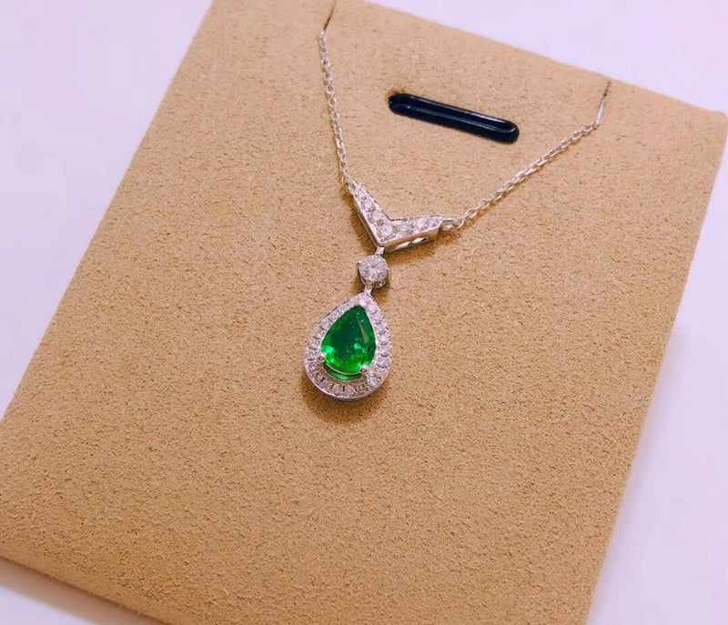 Sterling Silver Natural Emerald Fine Jewelry Pendant for Women