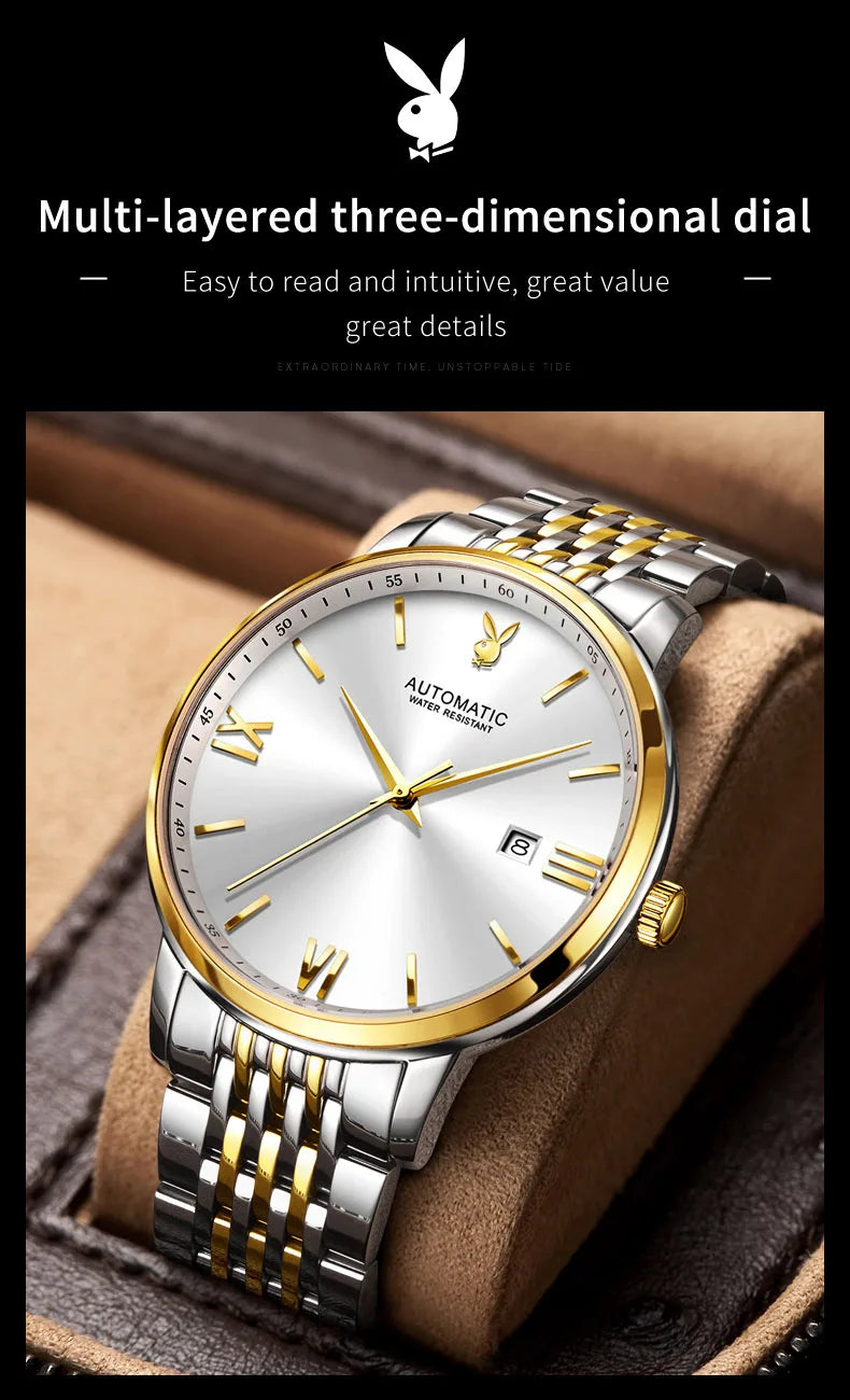 Stainless Steel Automatic Mechanical Watch for Men