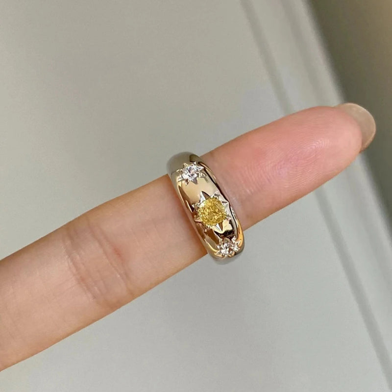 18K Gold Plated Sterling Silver Citrine & Diamond Ring for Women