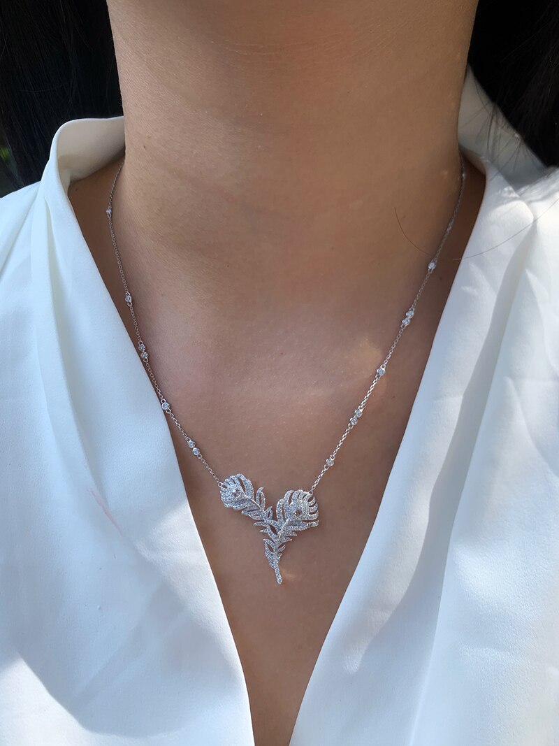 White Gold 18K Diamond 0.50ctw Feather Pendant for Women