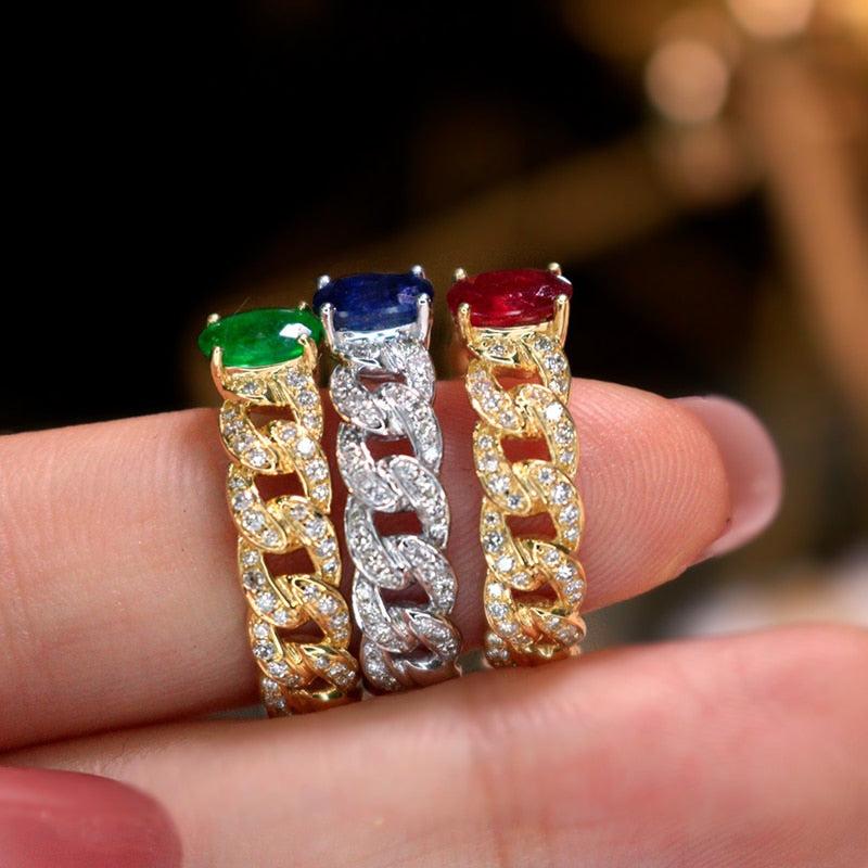 White/Yellow Gold Sapphire/Ruby/Emerald Ring for Women